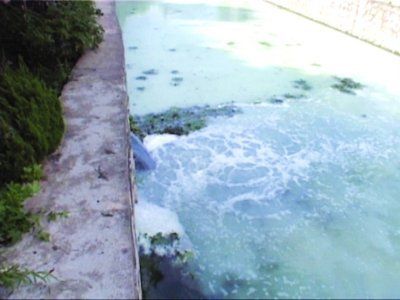 “牛奶”就是從這處雨水管道排進百家湖的。資料圖