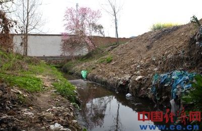 散發著刺鼻臭味的污水從白云紙業北側圍墻處流出。