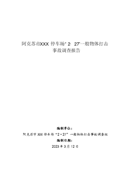 阿克蘇市XXX停車場“2·27”一般物體打擊事故調查報告