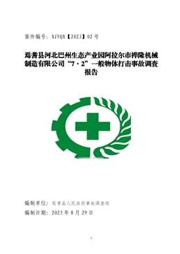 焉耆縣河北巴州生態產業園阿拉爾市樺隆機械制造有限公司“7·2”一般物體打擊事故調查報告