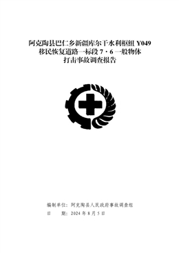 阿克陶縣巴仁鄉新疆庫爾干水利樞紐Y049移民恢復道路一標段7·6一般物體打擊事故調查報告