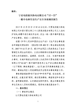 寧夏電投銀川熱電有限公司“12·22”一般中毒和窒息生產(chǎn)安全事故調(diào)查報(bào)告