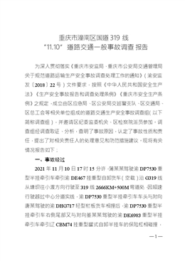 重慶市潼南區國道319線 “11.10”道路交通一般事故調查報告