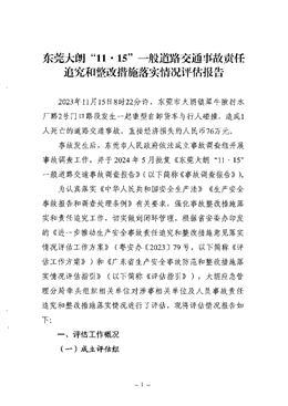 東莞大朗“11·15”一般交通事故責任追究和整改措施落實情況評估報告