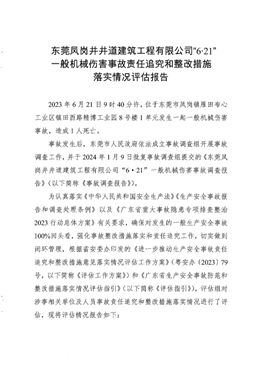 東莞市鳳崗鎮“6?21”一般機械傷害事故責任追究和整改措施落實情況評估報告