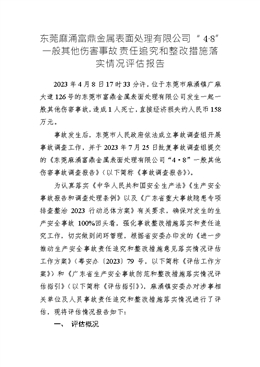 東莞麻涌富鼎金屬表面處理有限公司“4·8”一般其他傷害事故責任追究和整改措施落實情況評估報告