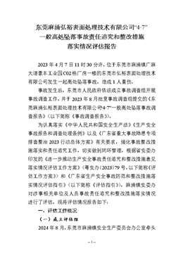 東莞麻涌弘裕表面處理技術有限公司“4·7”一般高處墜落事故責任追究和整改措施落實情況評估報告